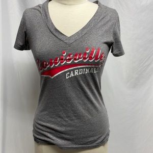 Jansport Grey Glitter Louisville Cardinals V Neck Short Sleeve Tee Shirt Size M